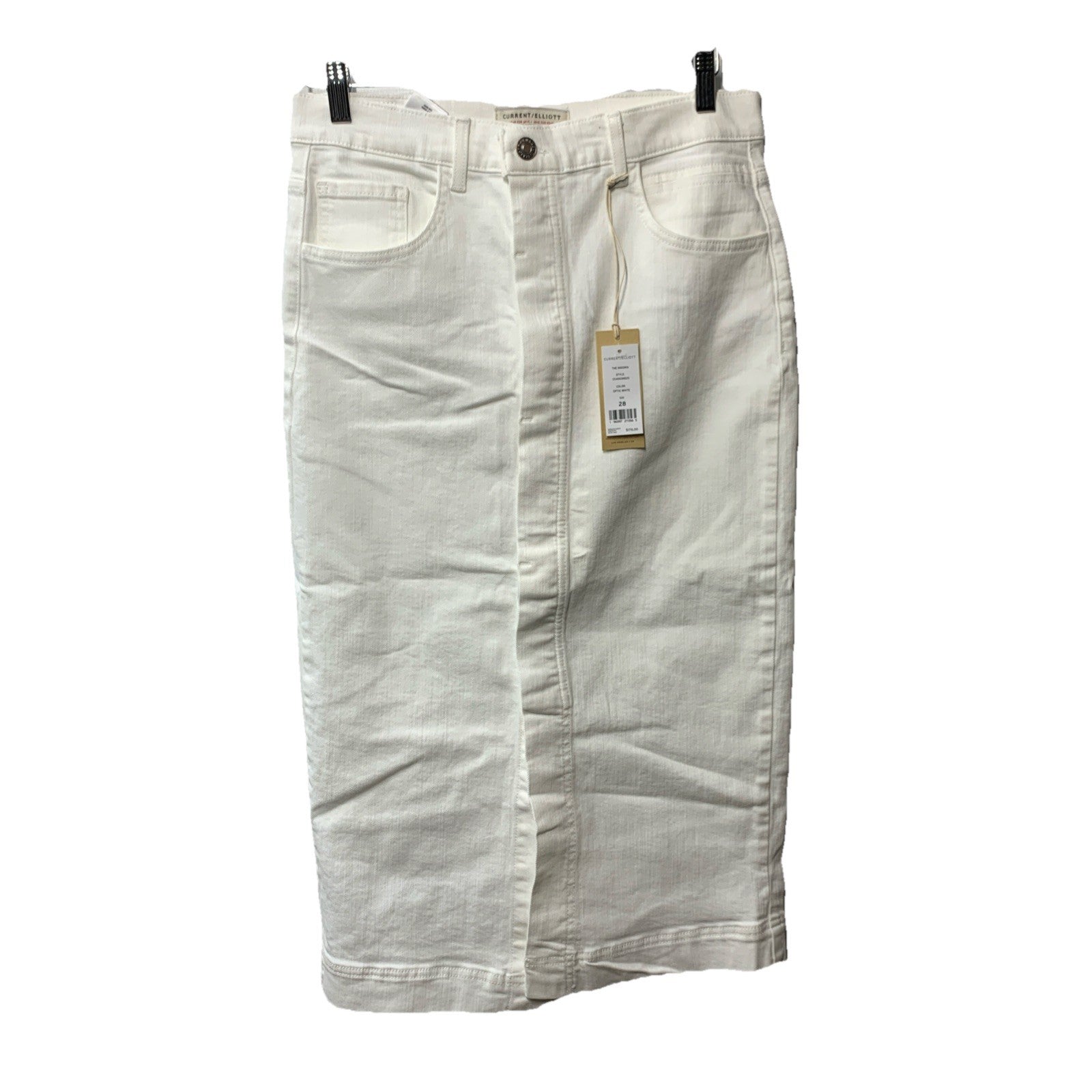 Current/Elliott Women's The Insignia Midi Denim Jean Skirt Size 28 Optic White