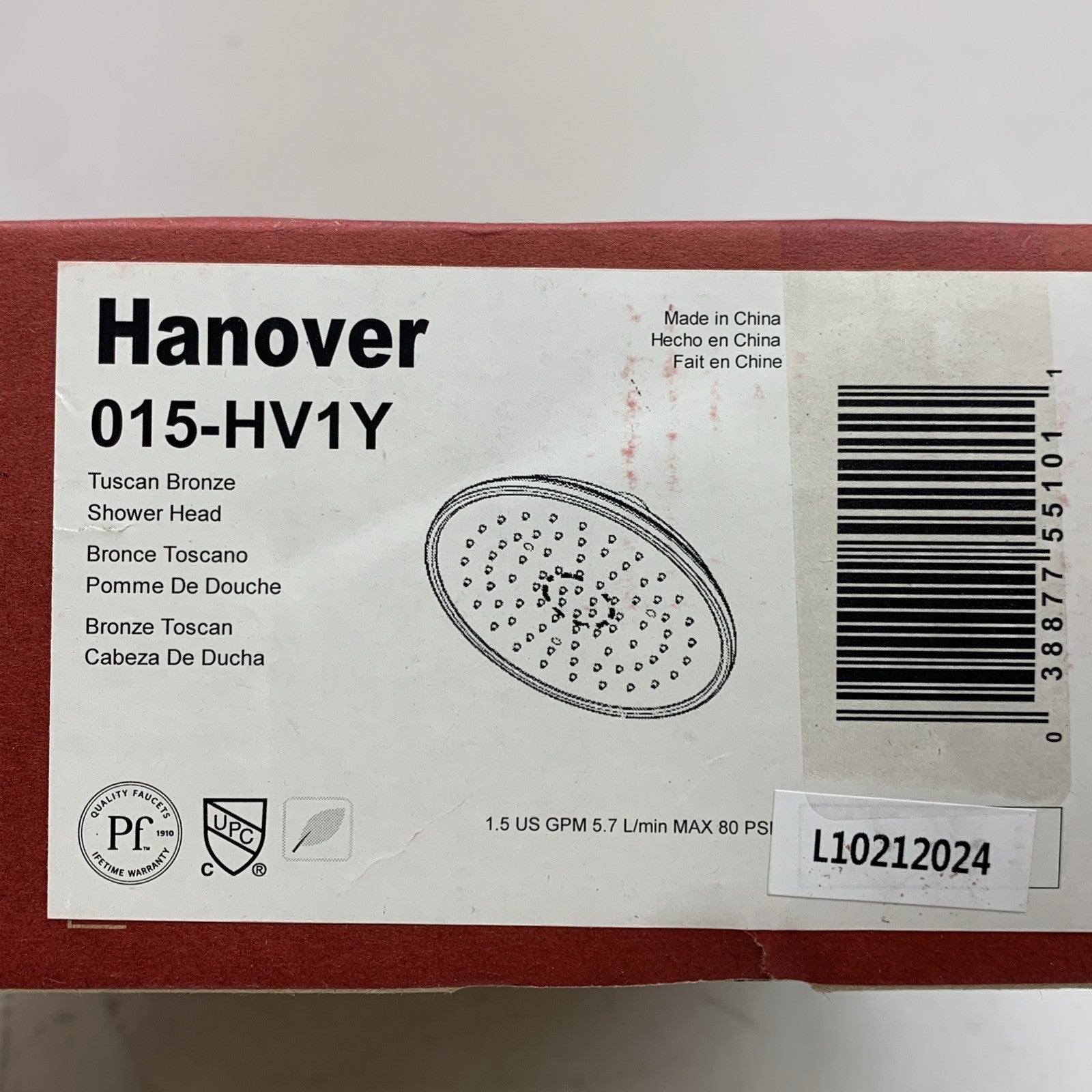 Pfister 015-HV1Y Hanover Shower Head Traditional 1.5GPM Round, Tuscan Bronze