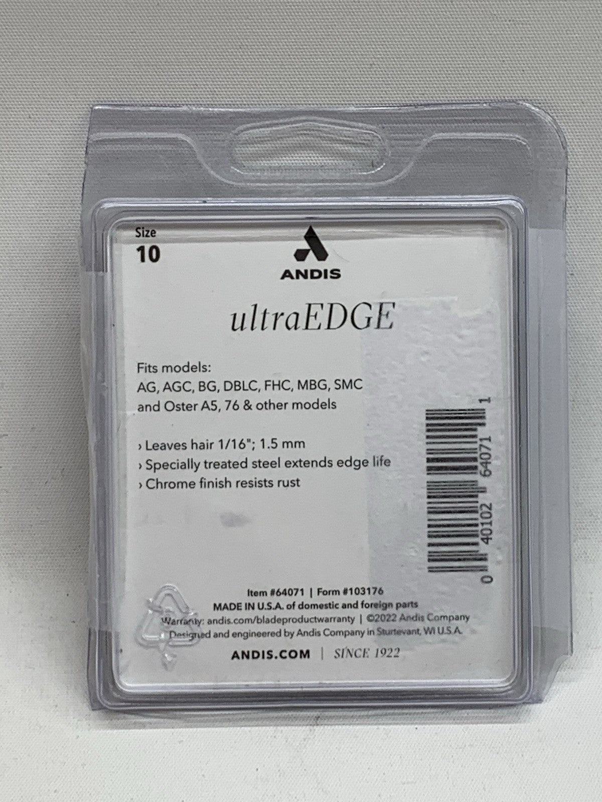 Andis UltraEdge Detachable Clipper Blade 1.5 mm Size #10 fits AG, AGC, BG, DBLC