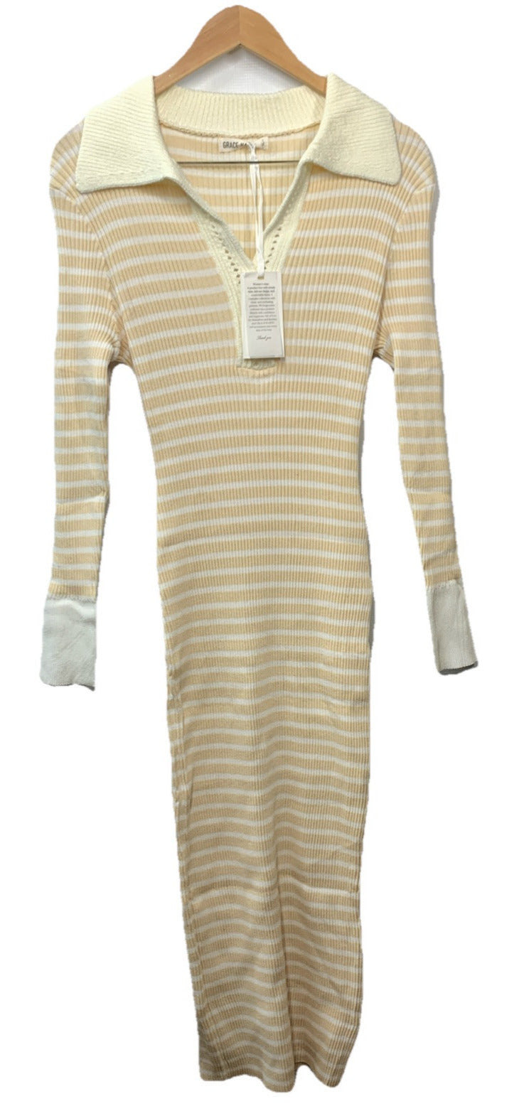 GRACE KARIN Women's Long Sleeve Sweater Dress Casual V-Neck Knit Size XL Ivory