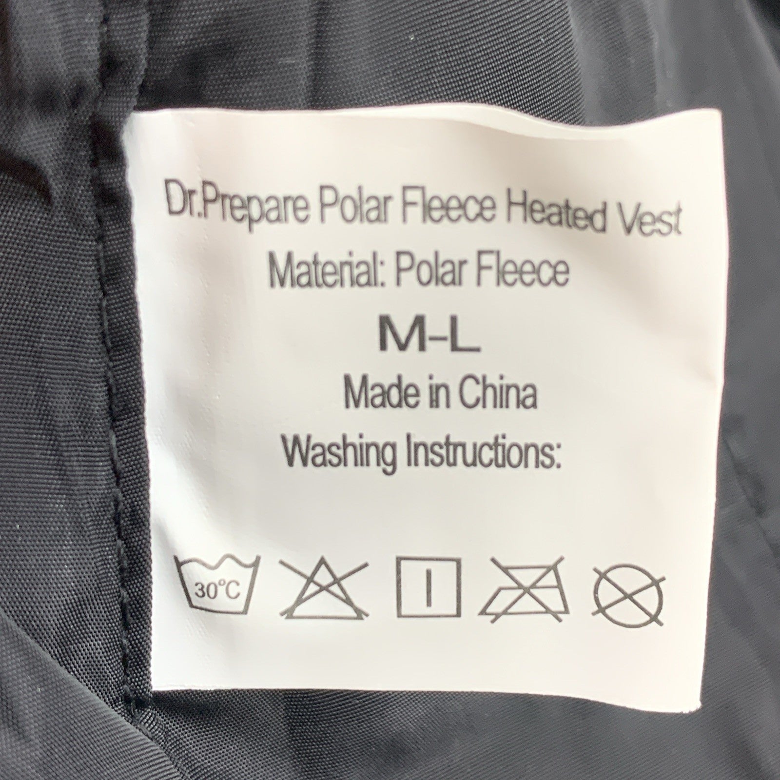 DR.PREPARE Heated Vest, Lightweight Heating Vest Size M-L Sleeveless Black Zip