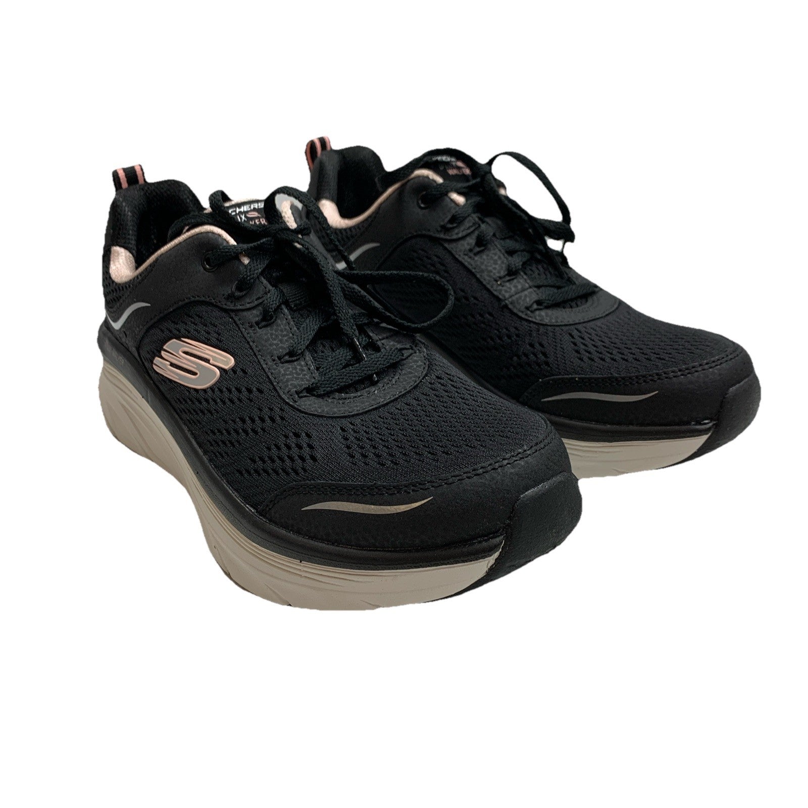 Skechers D'Lux Walker Infinite Motion Women's Sneaker Black Lace-up Shoes Size 9