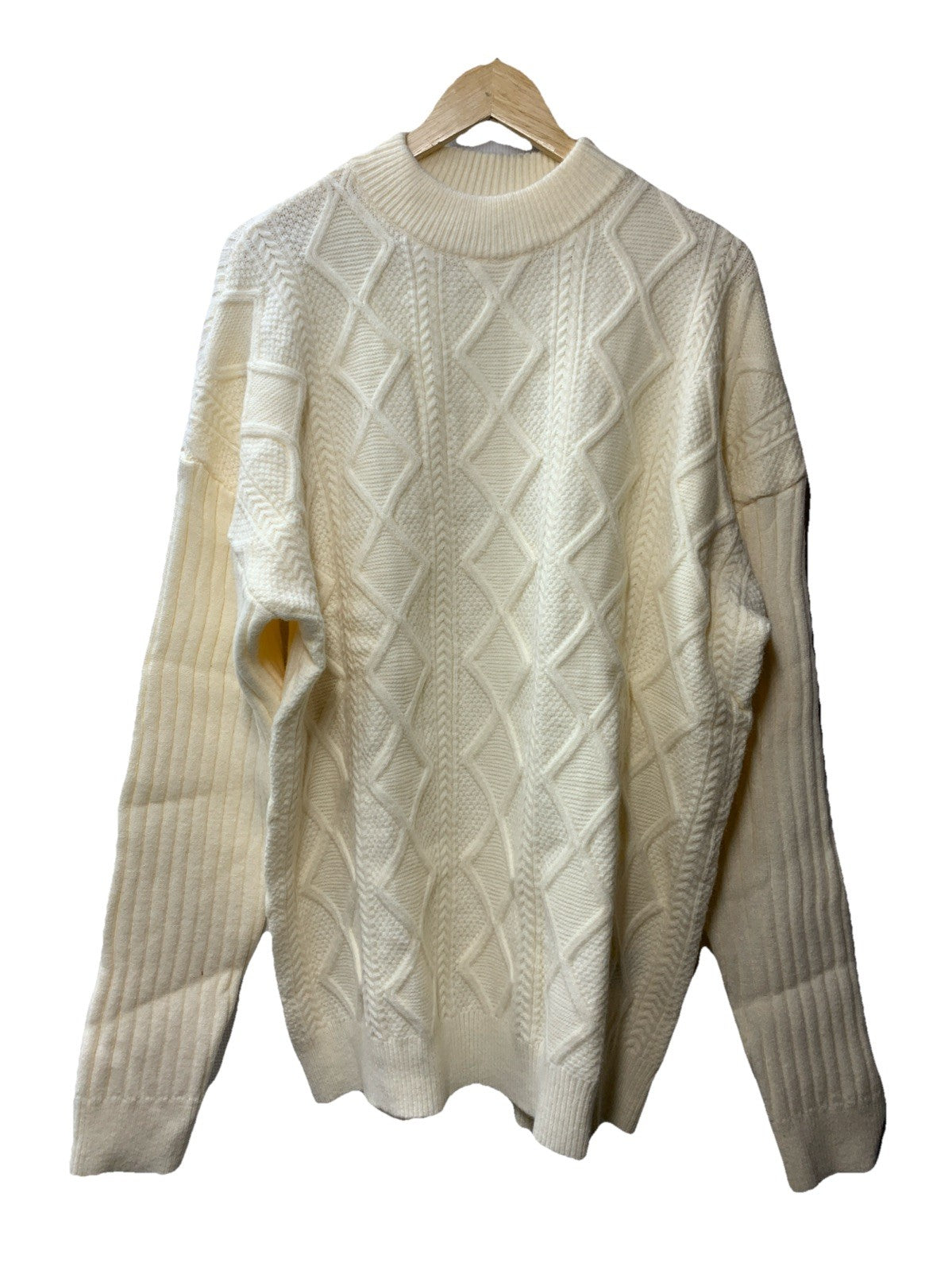 Aelfric Eden Women’s Vintage Oversized Cable Knit Sweater 2XL Ivory Long Sleeve