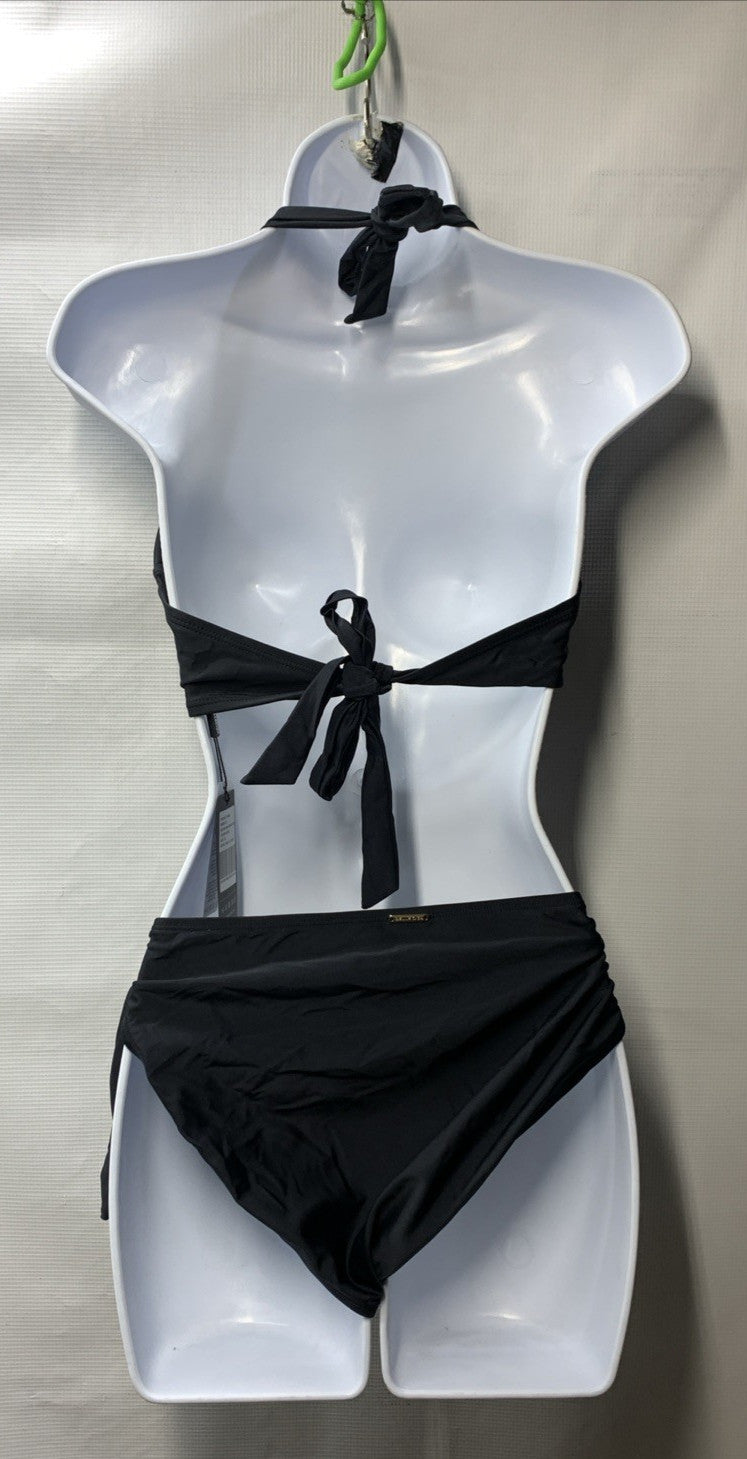 RELLECIGA Women Push Up Bikini Set Knot Front Underwire Swimsuits Size XL Black