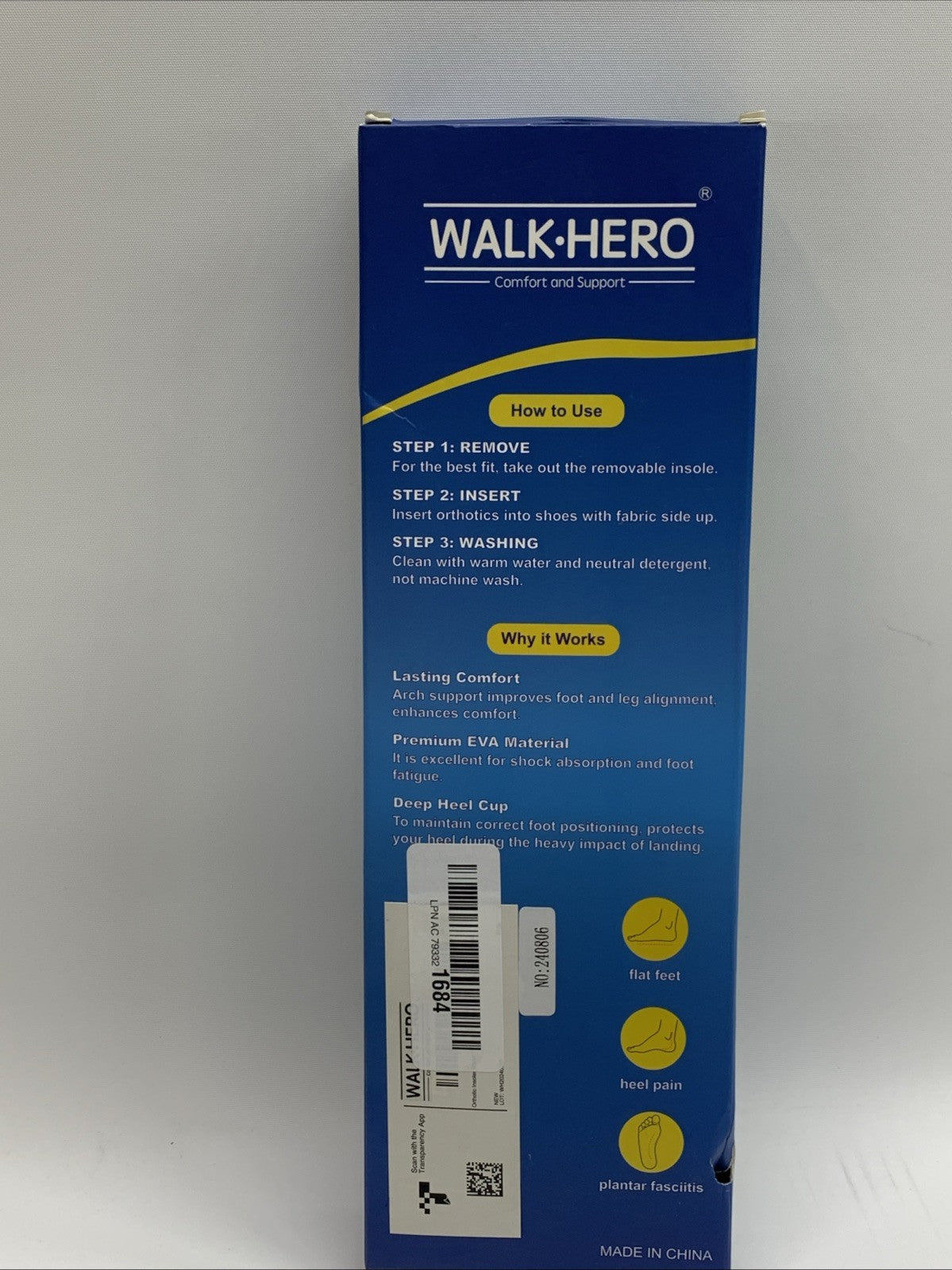 Walk-Hero Medical Orthotic Insoles Mens 10-10.5 Womens 12-12.5 High Arch Support