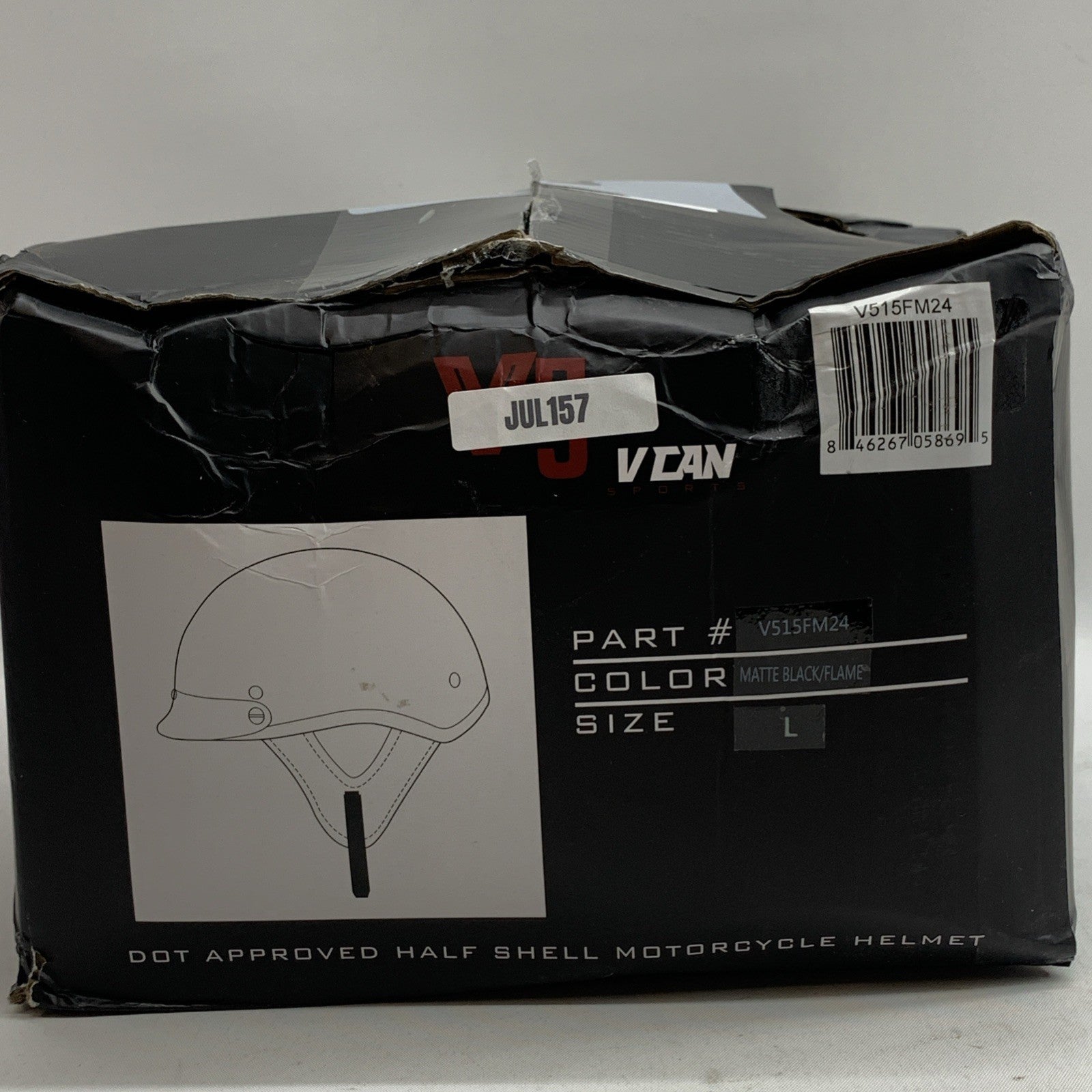 VCAN Cruiser Solid Flat Half Face Motorcycle Helmet Matte Black/Flame Large