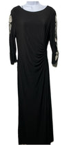 S.L. Fashions Women's Long Ruched Waist Evening Dress Beaded Illusion Sleeve 14
