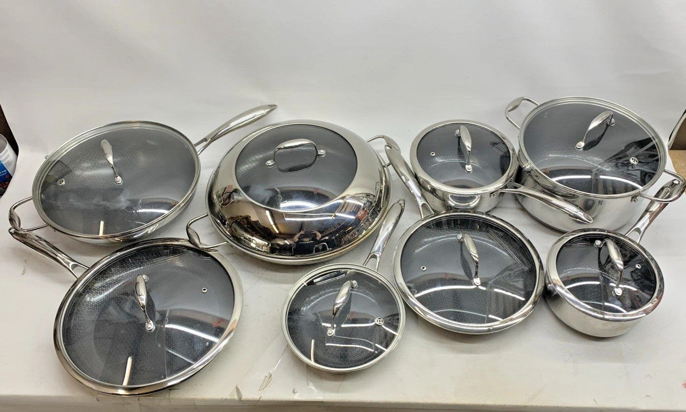 HexClad Hybrid Nonstick 16 Piece Cookware Set, 2, 3, and 8 Quart Pots with Lids
