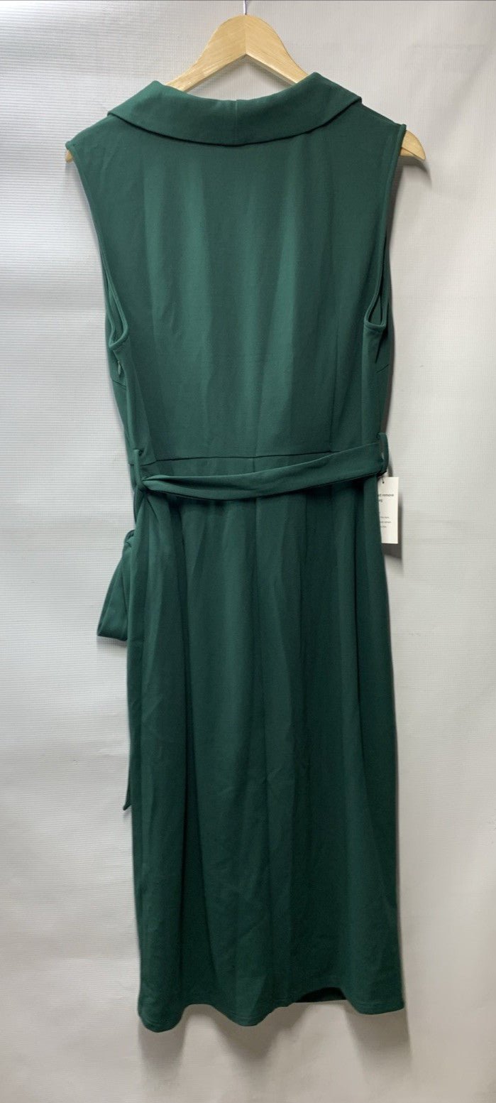 Grace Karin Sleeveless Ruched Body-con Pencil Midi Belted Dress Size 18, Green