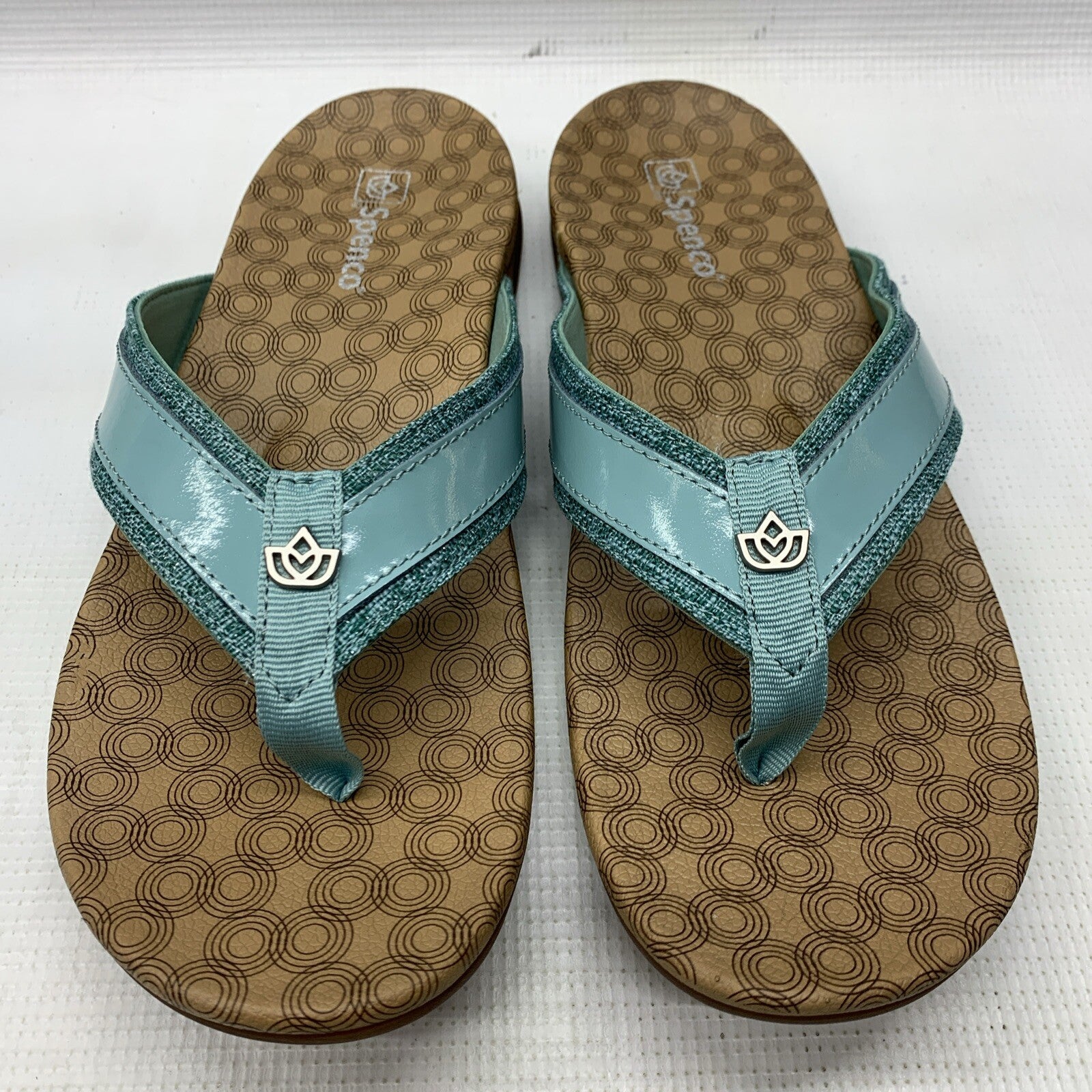 Spenco Orthotic Women's Cabo Flip-Flop Size US 12D Aqua Leather/Textile Upper