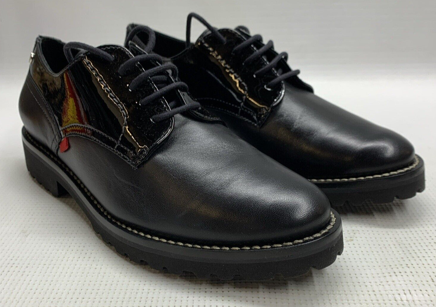 Marc Joseph Black Nappa Patent Columbus Shoes Circle Oxfords Size 6.5 Lace-up