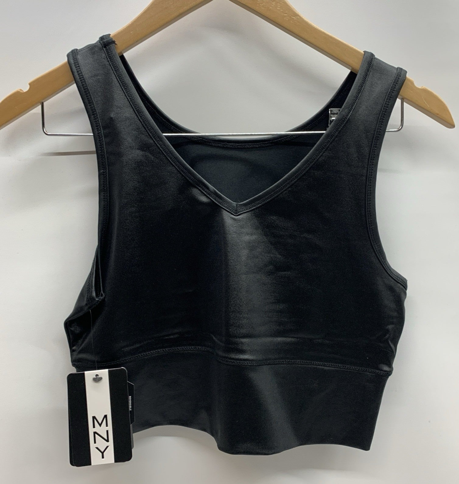Andrew Marc Sport Women's Large Liquid Reversible Crop Tank Top Metallic Black