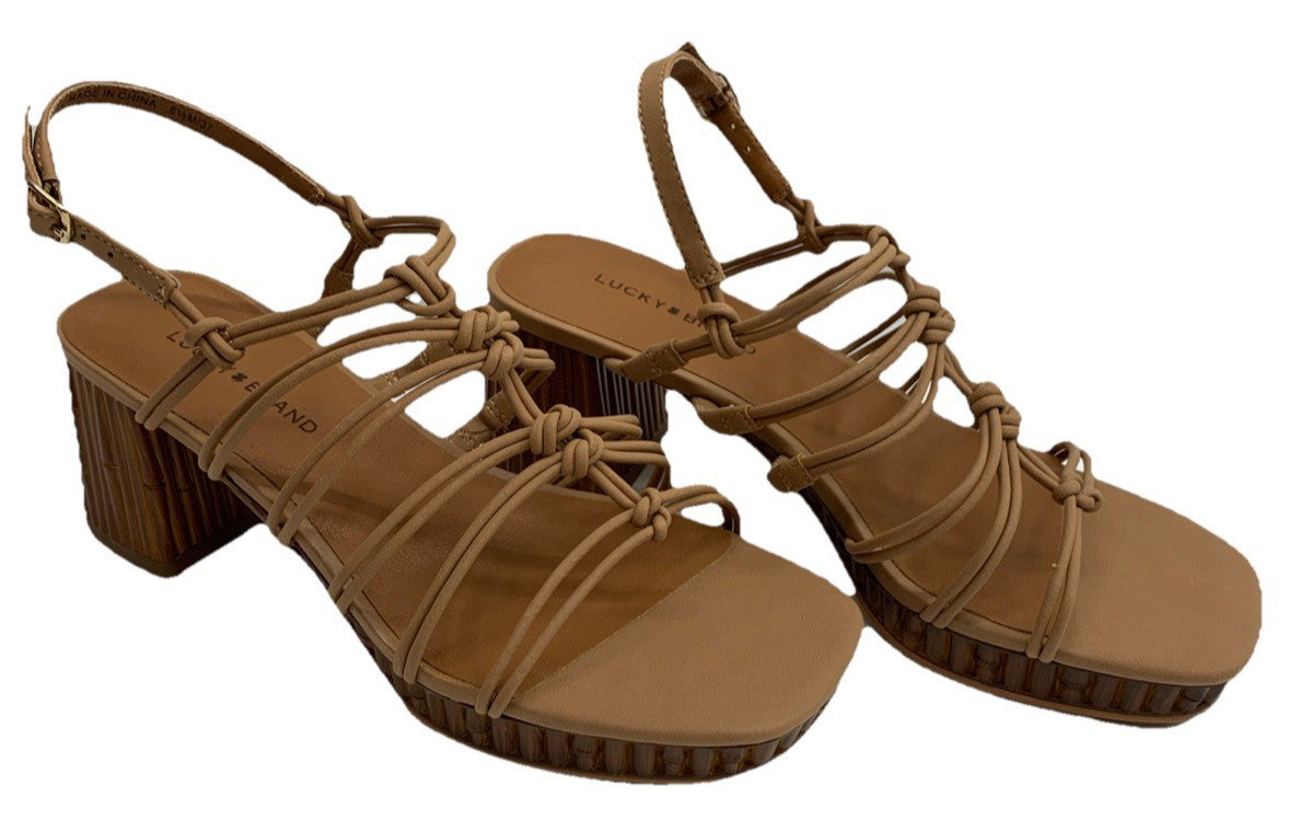 Lucky Brand Womens Bassie Buckle Faux Leather 0310LK1650 Heels Shoes Tan 6.5M