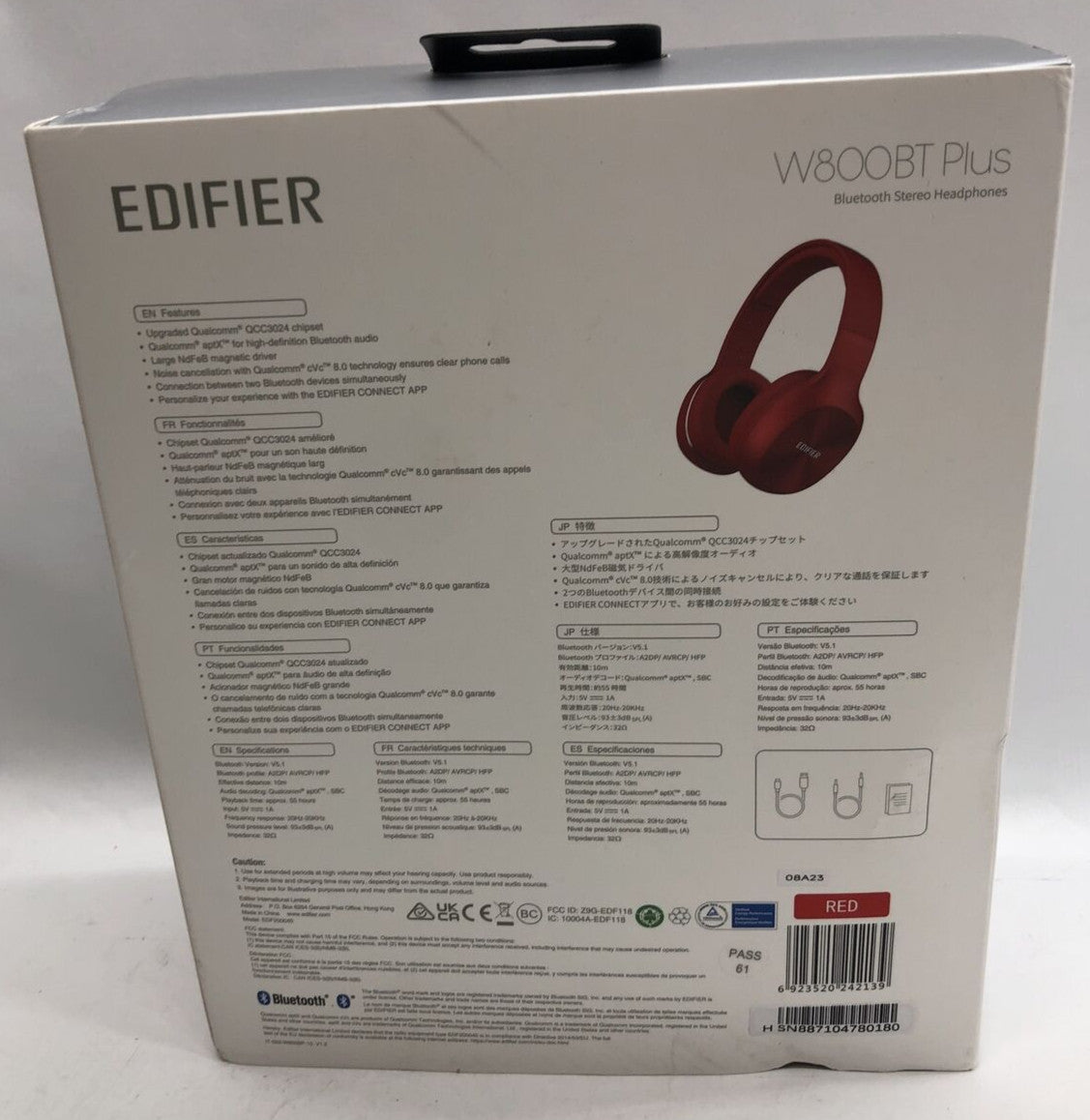 Edifier W800BT Plus Wired And Wireless Bluetooth Headphones Ergonomic - Red
