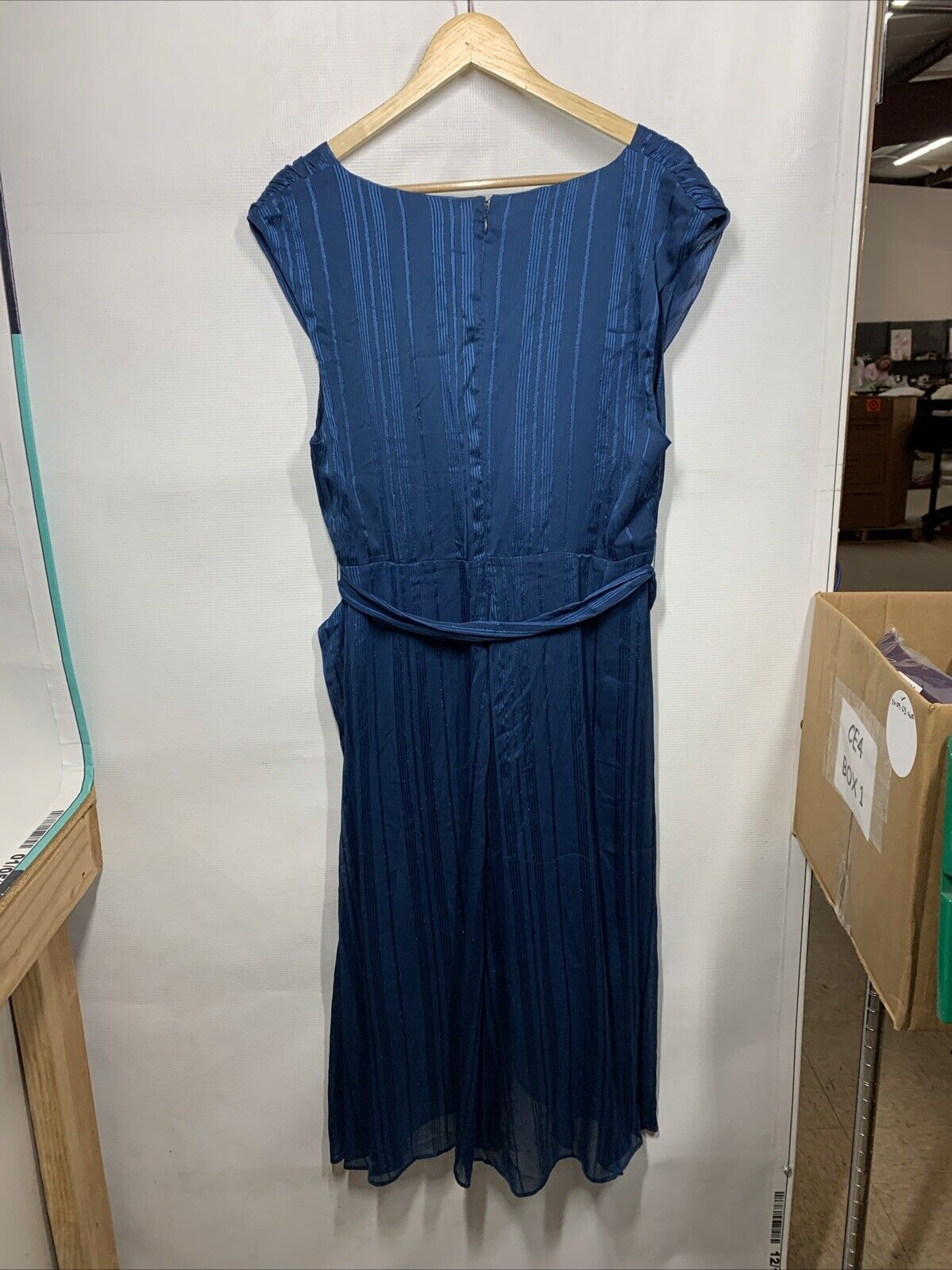 DKNY Women's Striped Chiffon Sleeveless Layered Faux Wrap Belt Dress Size 14