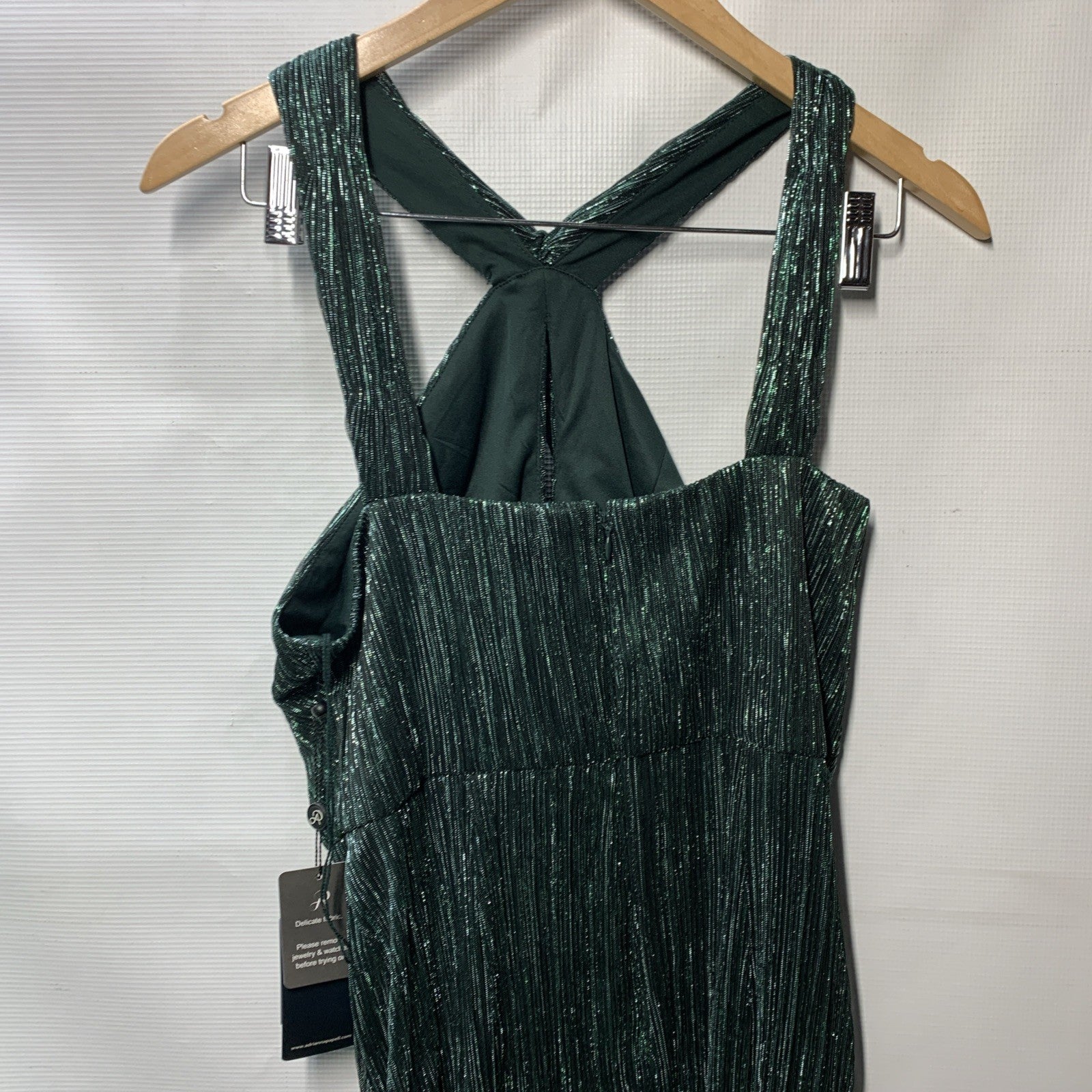 Adrianna Papell Women's Green Halter Crinkle Metallic Midi Dress 8 Green Pine