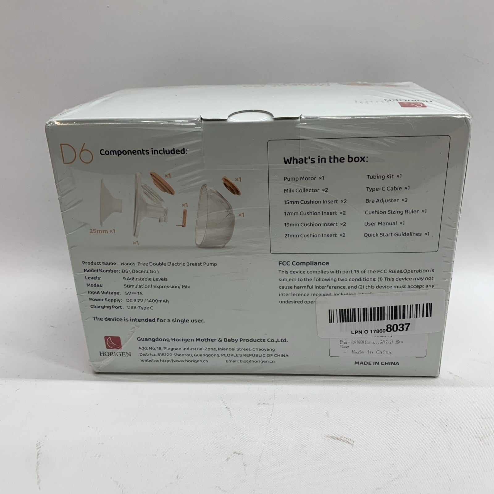 Double Electric Wearable Breast Pump Hands Free 3 Modes & 9 Levels - Horigen D6