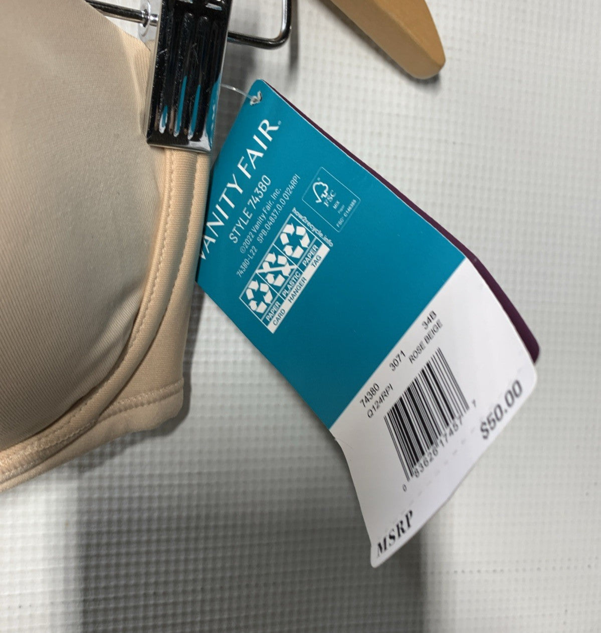 Vanity Fair Women Beauty Back Smoothing Strapless Bra Beige Underwired Size 34B