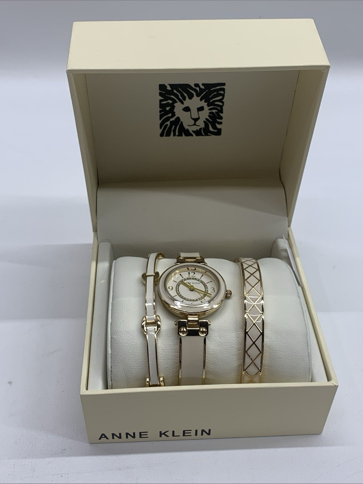 Anne Klein Women's Glitter Accented Bangle Wrist Watch and Bracelet Set Analog
