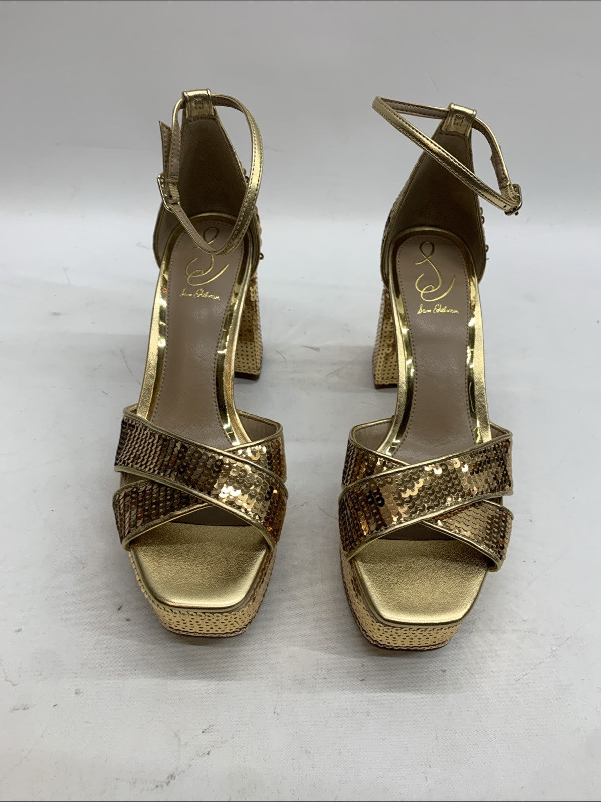 Sam Edelman Jullian2 Women's Platform Gold Sequins 8.5 M Open Toe Heel Sandal