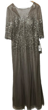 Adrianna Papell Women's 3/4 Sleeve Beaded Evening Illusion Dress Gown Size 18