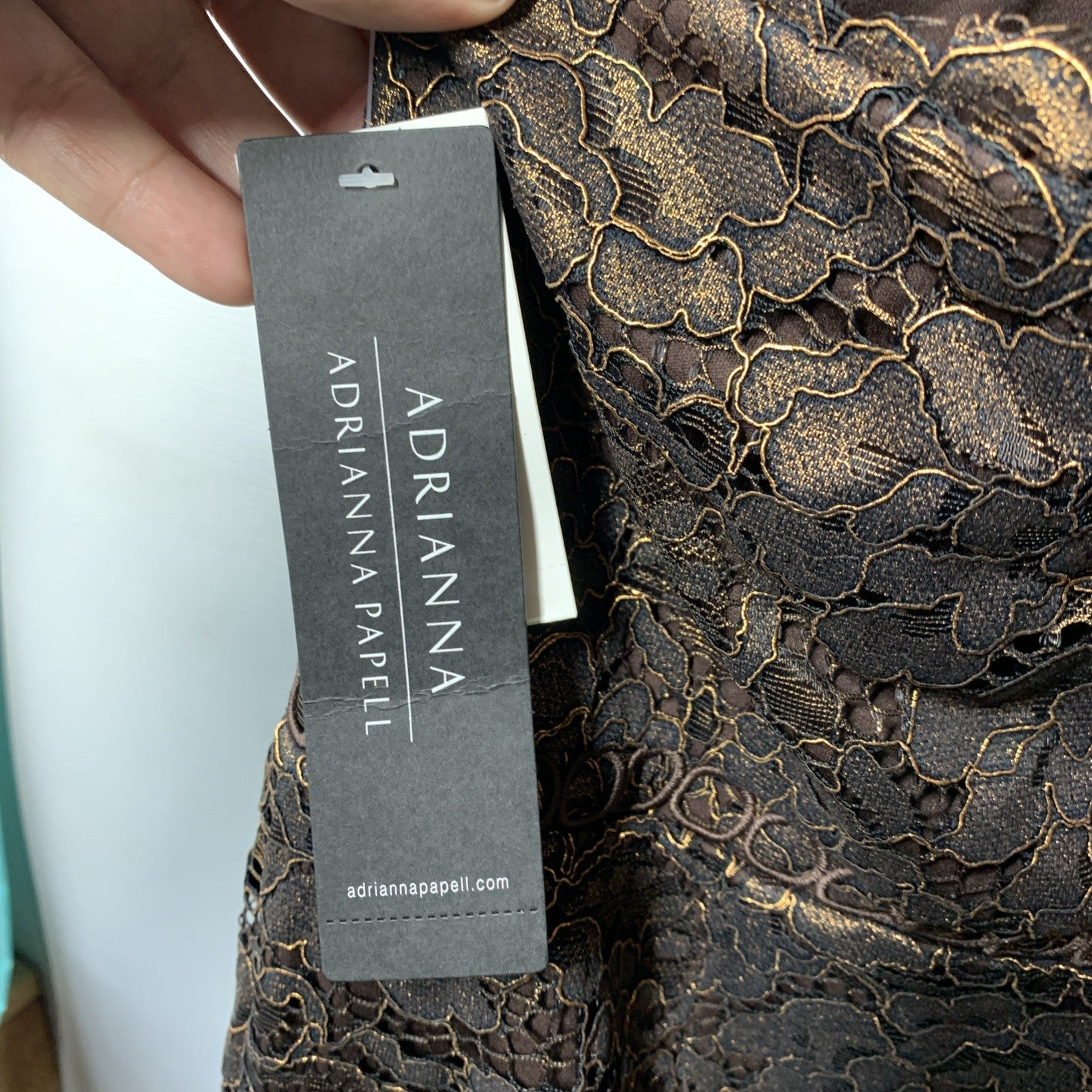 Adrianna Papell Size 18 Bronze Foil Lace Sheath Party Cocktail Dress Sleeveless