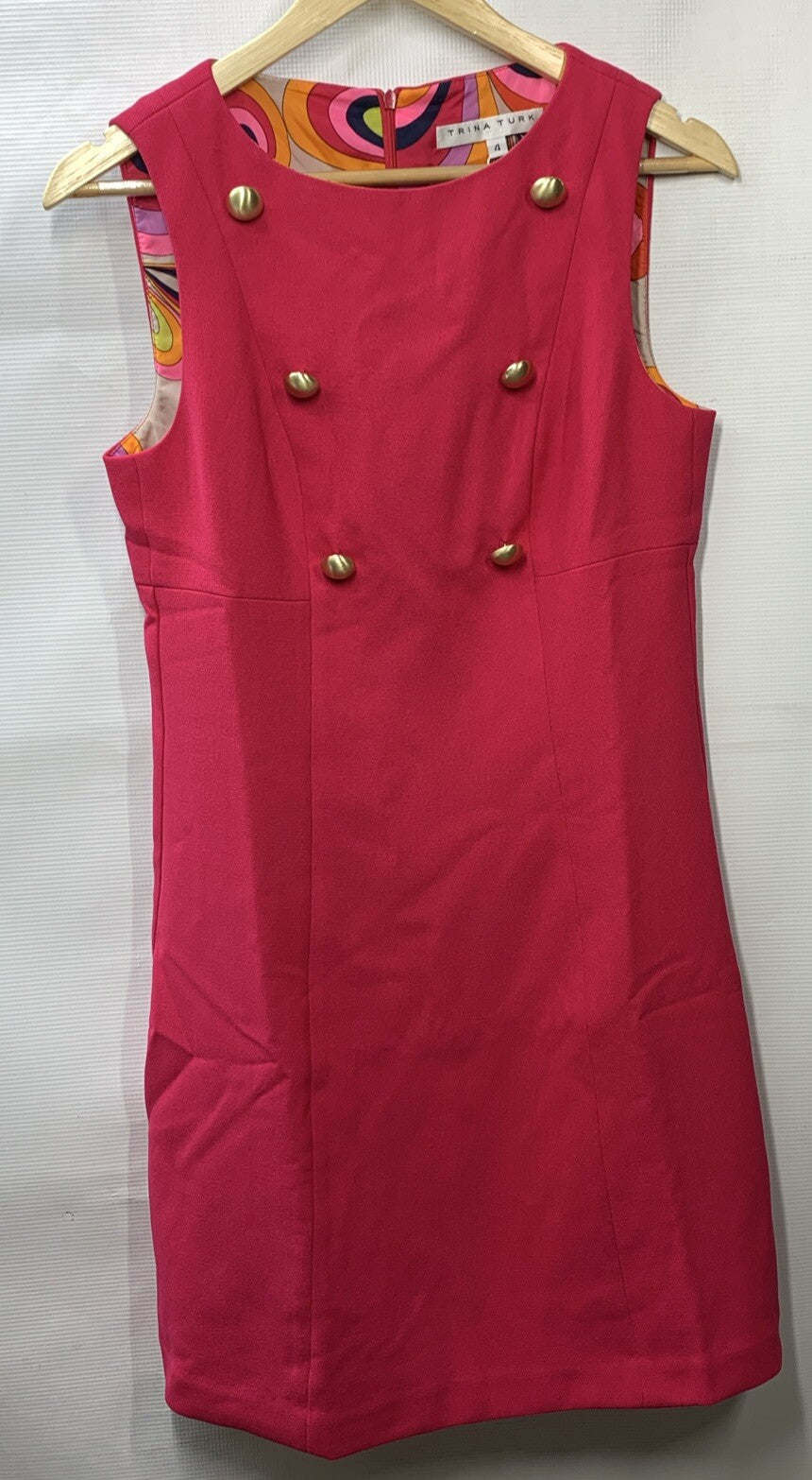 Trina Turk Womens Boat House Dress Pink Hibiscus Size 4 Sleeveless Crew Neckline