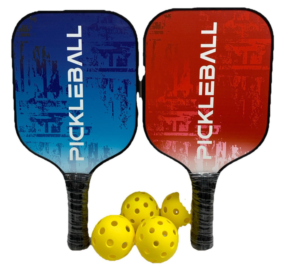 Medica Pickleball Set Blue Red with Carry Bag, 4 Indoor Pickle Balls- 2 Paddle