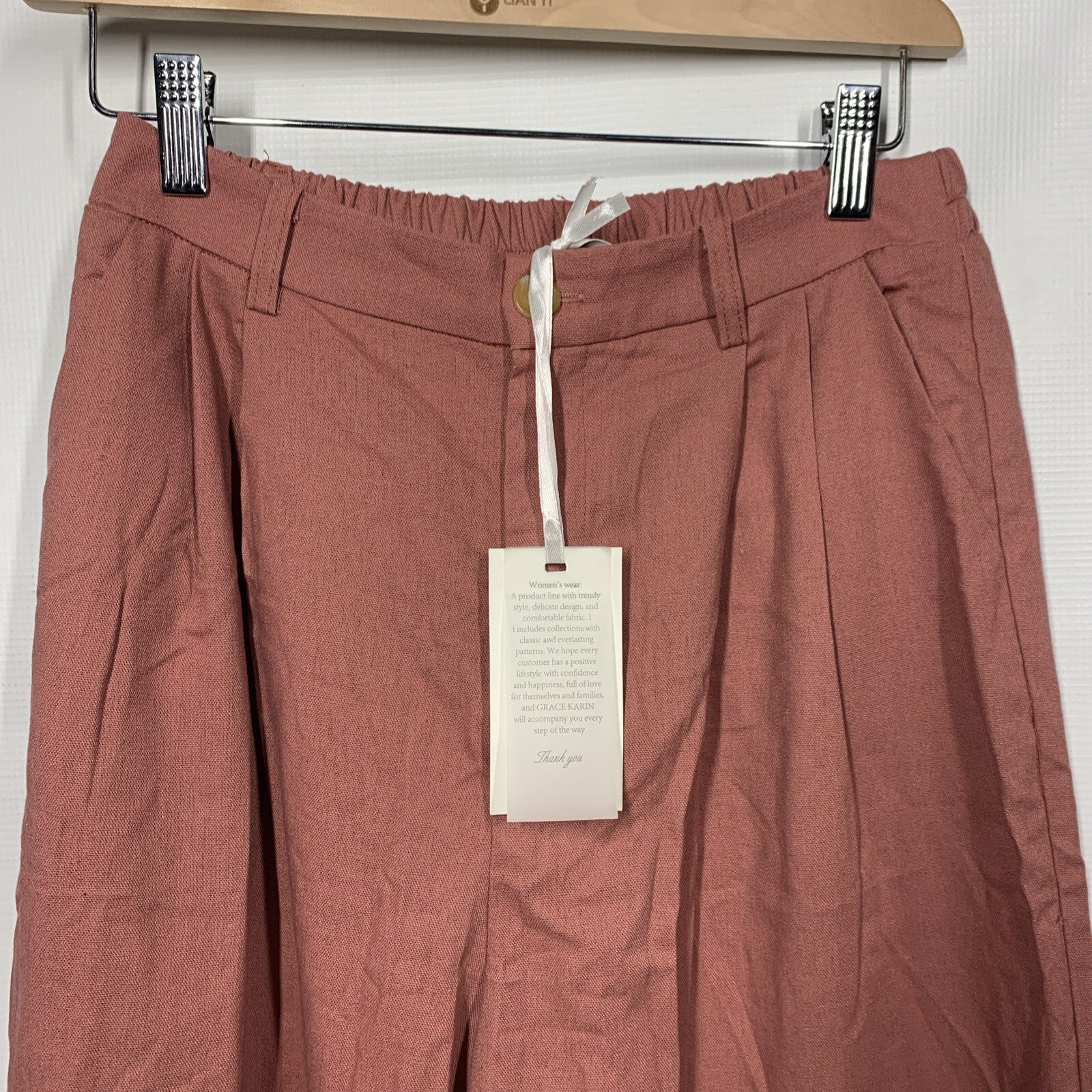 GRACE KARIN Wide Leg Pant for Women Cotton Linen Business Small Pink with Pocket