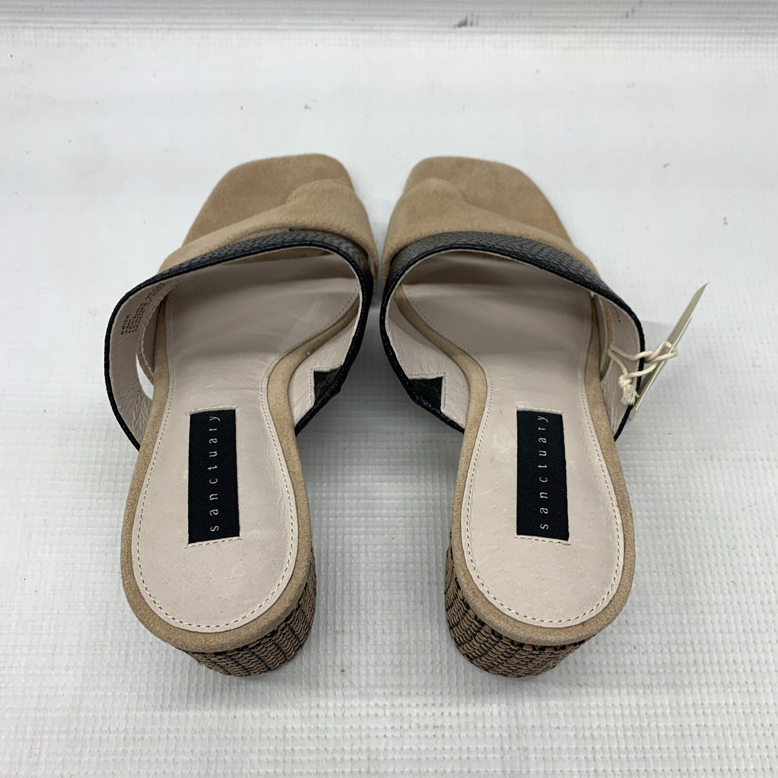 Sanctuary Women's Leather Cafe and Black Brisk Heeled Sandals Size 5.5 Slip-on