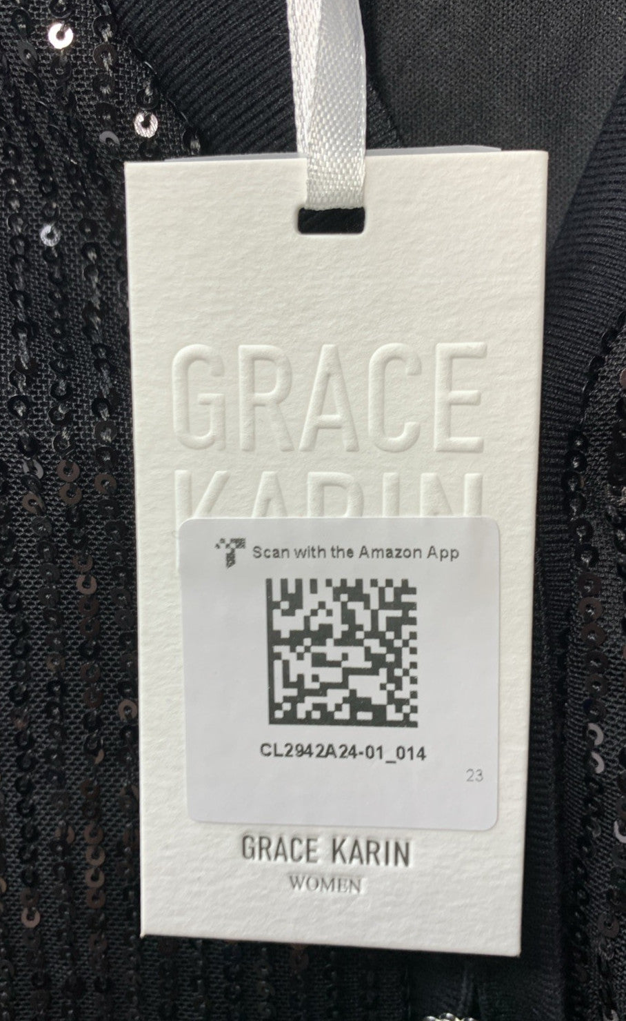 Black women's sleeveless sequin cardigan with V-neck from Grace Karin, size 14, featuring sparkly embellishments and stylish design.