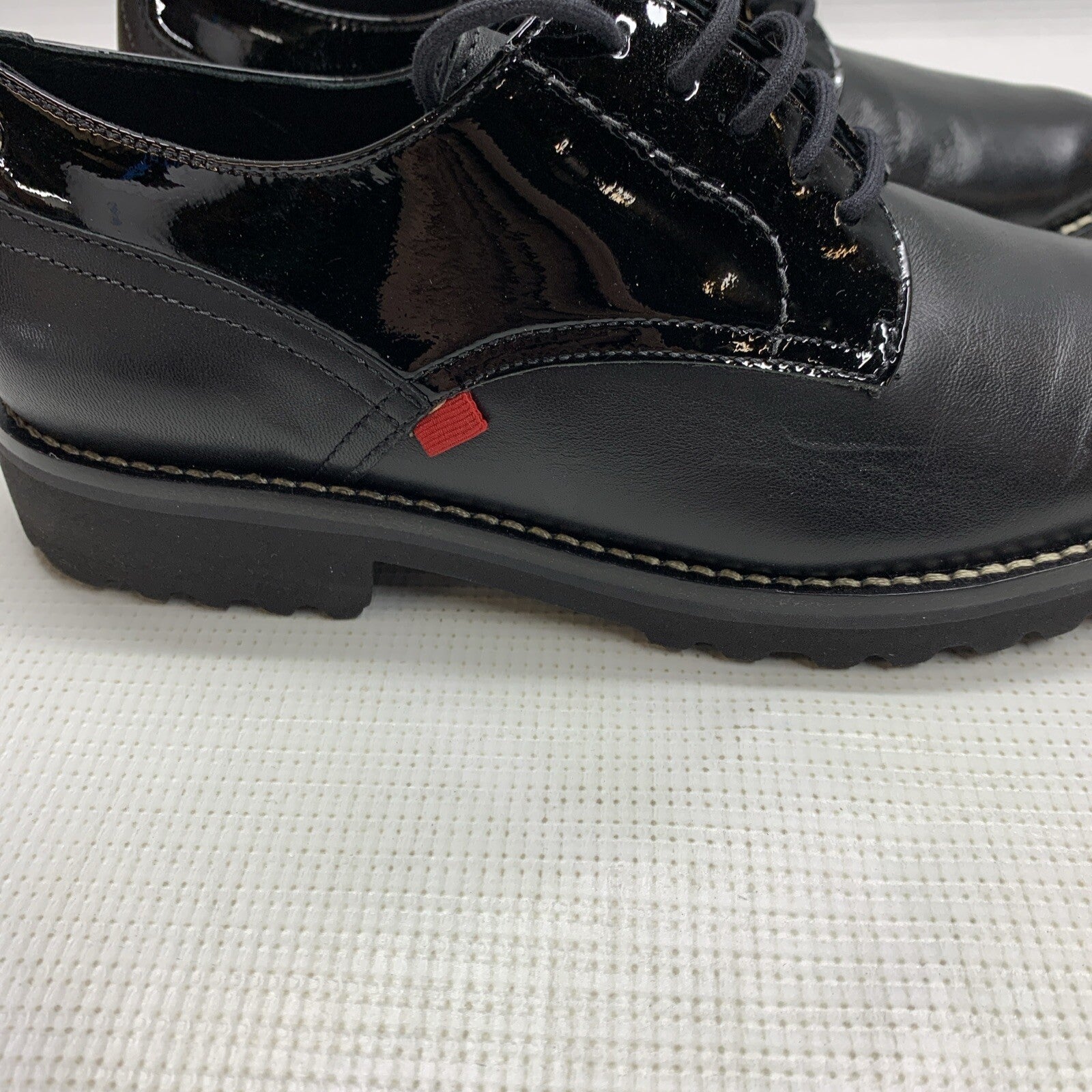 Marc Joseph Black Nappa Patent Columbus Shoes Circle Oxfords Size 6.5 Lace-up