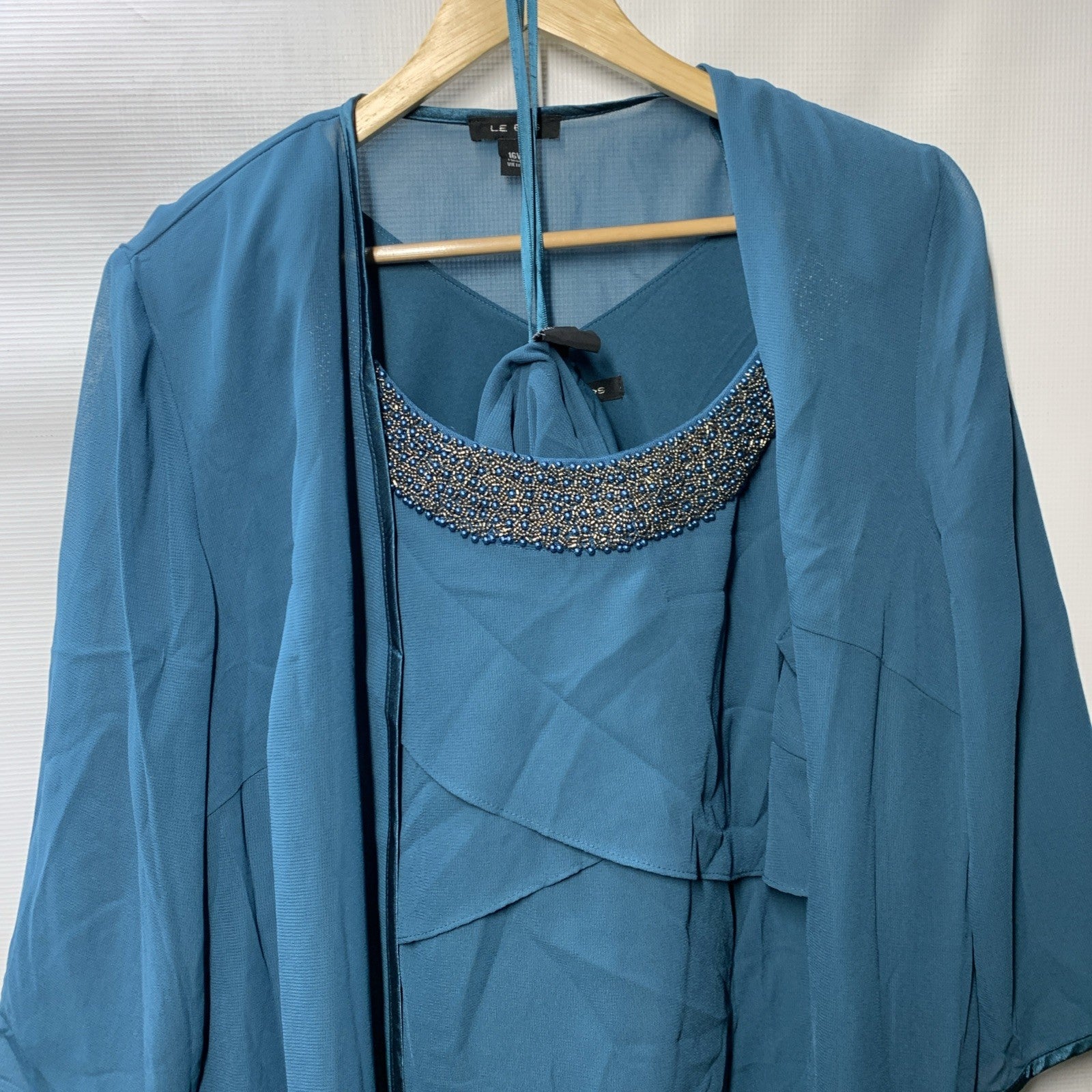 LE BOS Women's 27854 3 Piece Formal Elegant Suit Pant Set Size 16W Peacock Teal