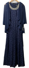 R&M 2-Piece Long Floral Glitter Lace Dress Evening with Beaded Neckline Size 4P