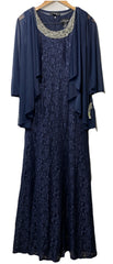 R&M 2-Piece Long Floral Glitter Lace Dress Evening with Beaded Neckline Size 4P