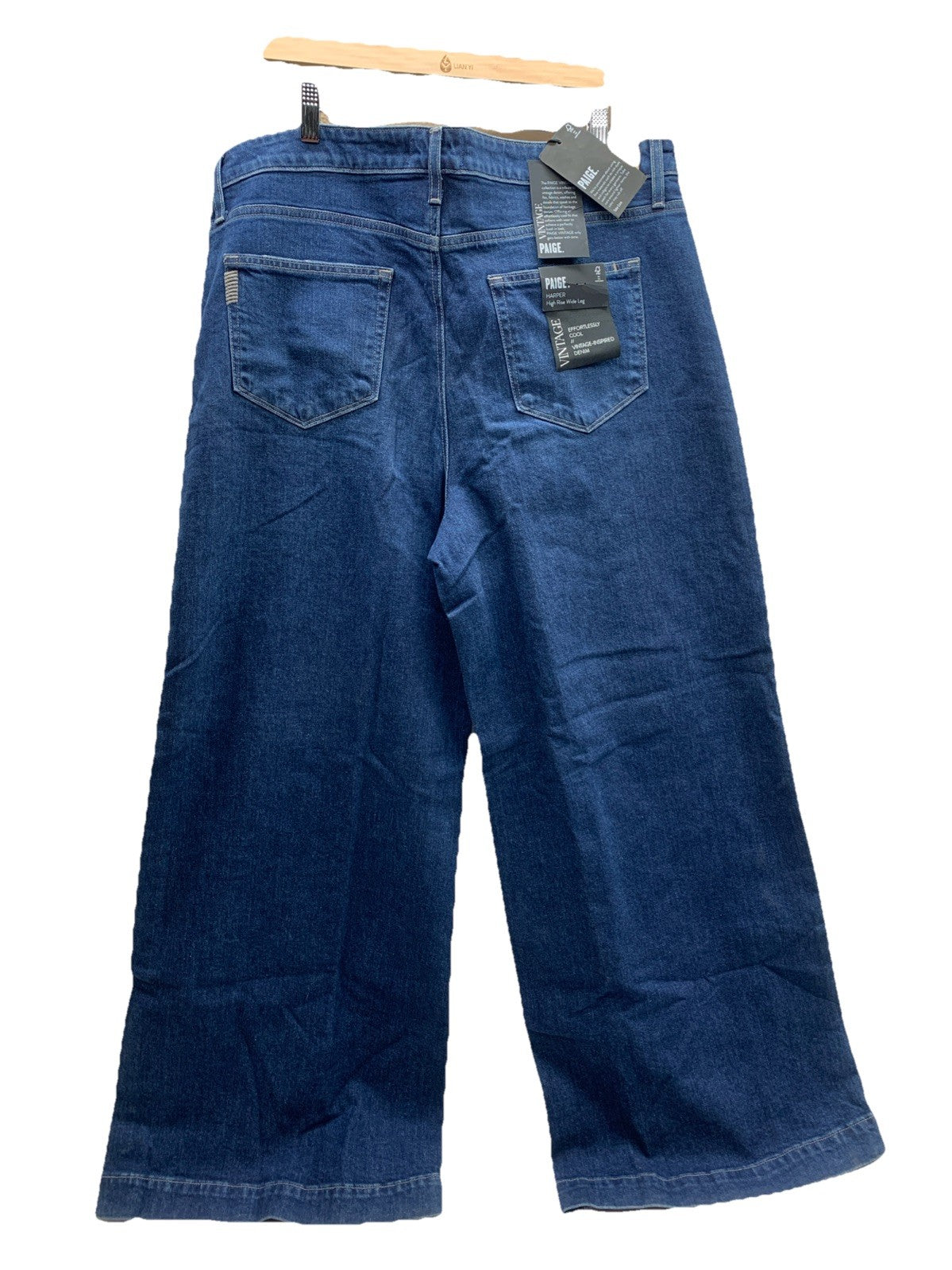 Paige Harper Ankle Jeans Women's Blue High Rise Wide Leg Size 34 Long Pants