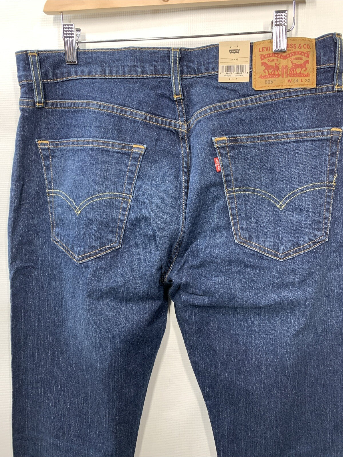 Jeans Men's 34X32 Regular Fit Nail Loop Knot Dark Indigo Wash Denim Long Pants