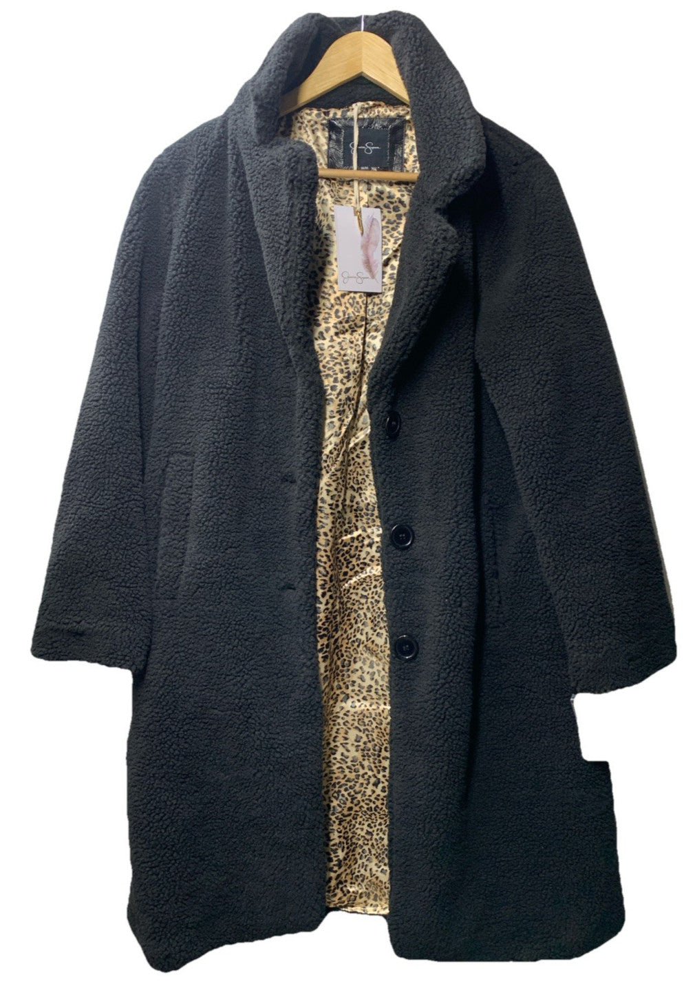 Jessica Simpson Women Winter Coat Sherpa Full Length Single Breast Size M Black