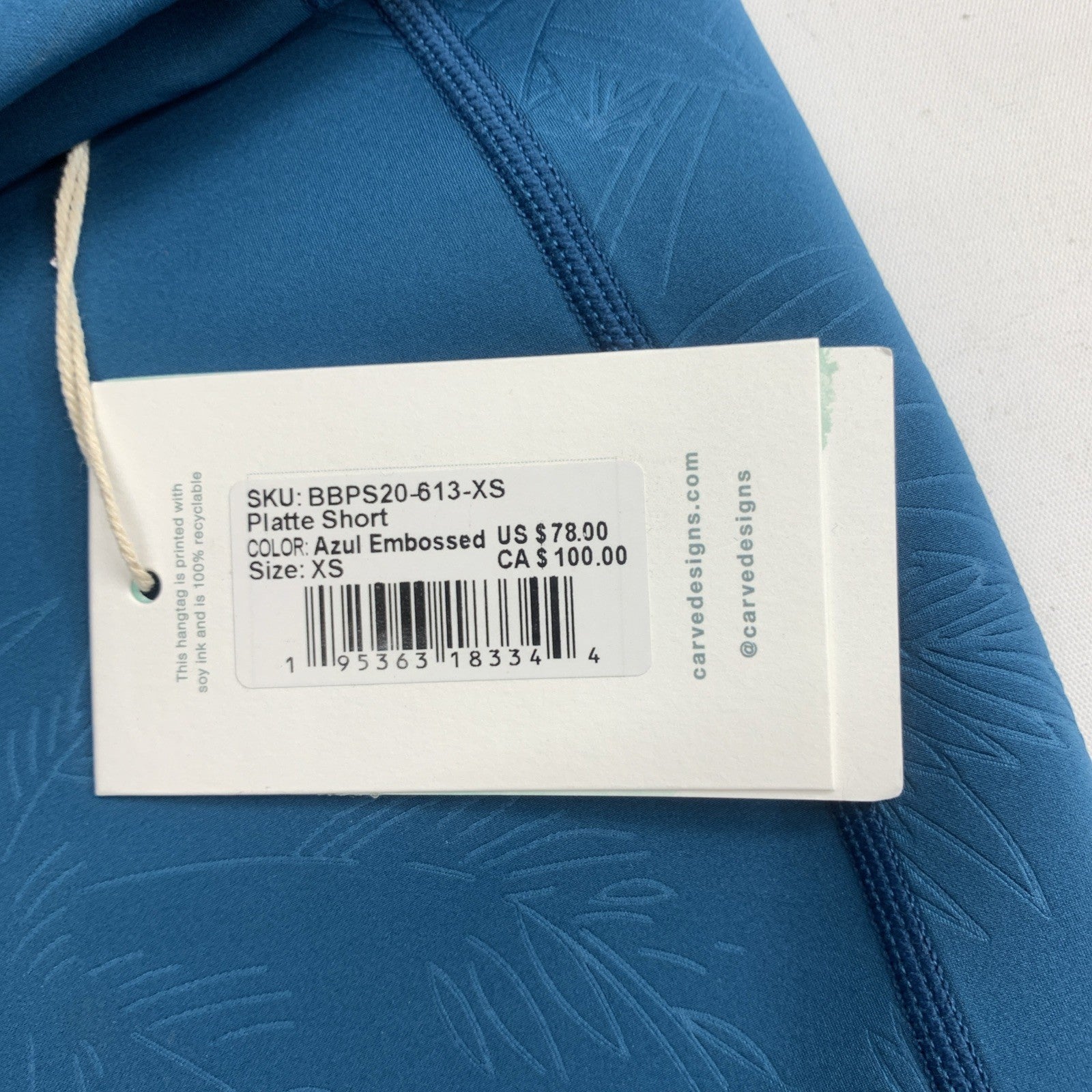 Carve Designs Women's Platte Short BBPS20-613 Size XS Azul Pull On Swimwear