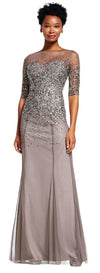Adrianna Papell Women's 3/4 Sleeve Beaded Illusion Gown w/Sweetheart Neckline 18