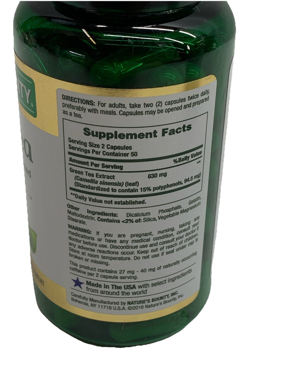 Nature's Bounty Green Tea Capsules - 315 mg - 100 Count Antioxidant Lot Of 2
