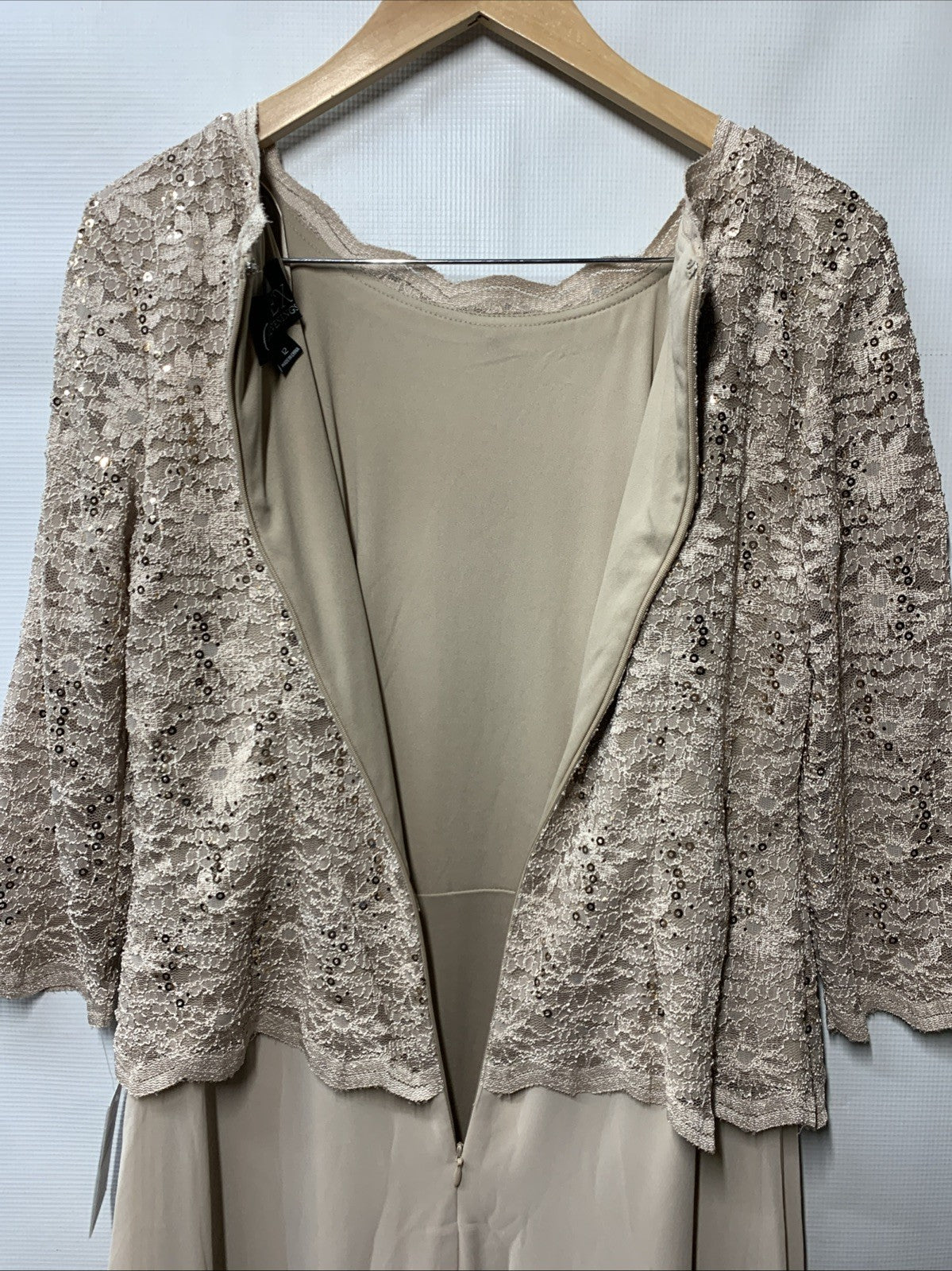 Alex Evenings Women's 3/4 Sleeve Stretch Lace Bodice Mock One Piece Gown Size 12