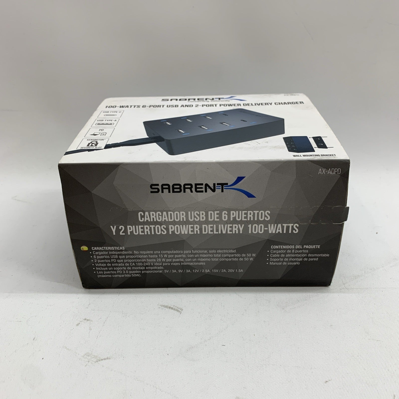 Sabrent 100 Watt 6-Port USB and 2-Port Power Delivery Charger AX-ADPD Black