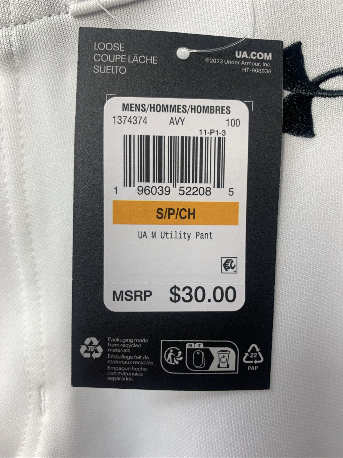 Under Armour Men's Utility Baseball Straight Leg Pant Pipe Size S White 1374374