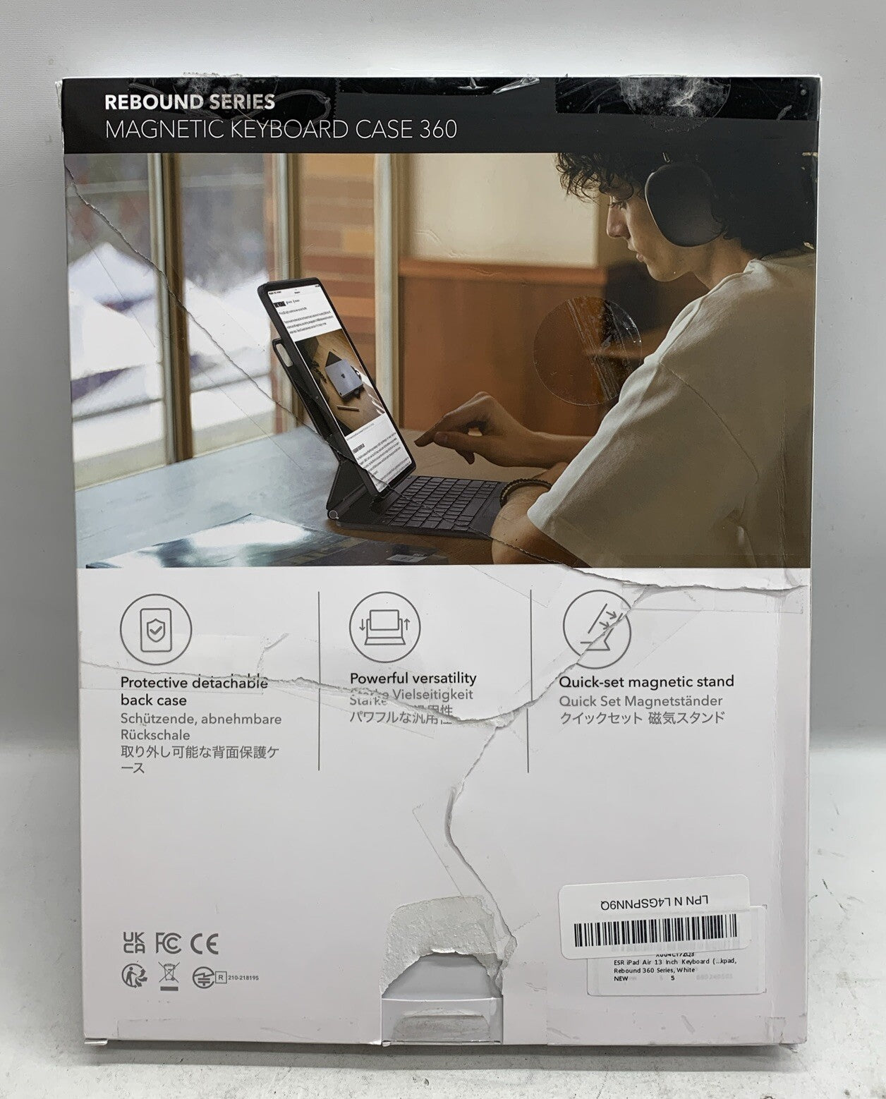 ESR Rebound Series Magnetic Keyboard Case 360 White Bluetooth w/Detachable Case