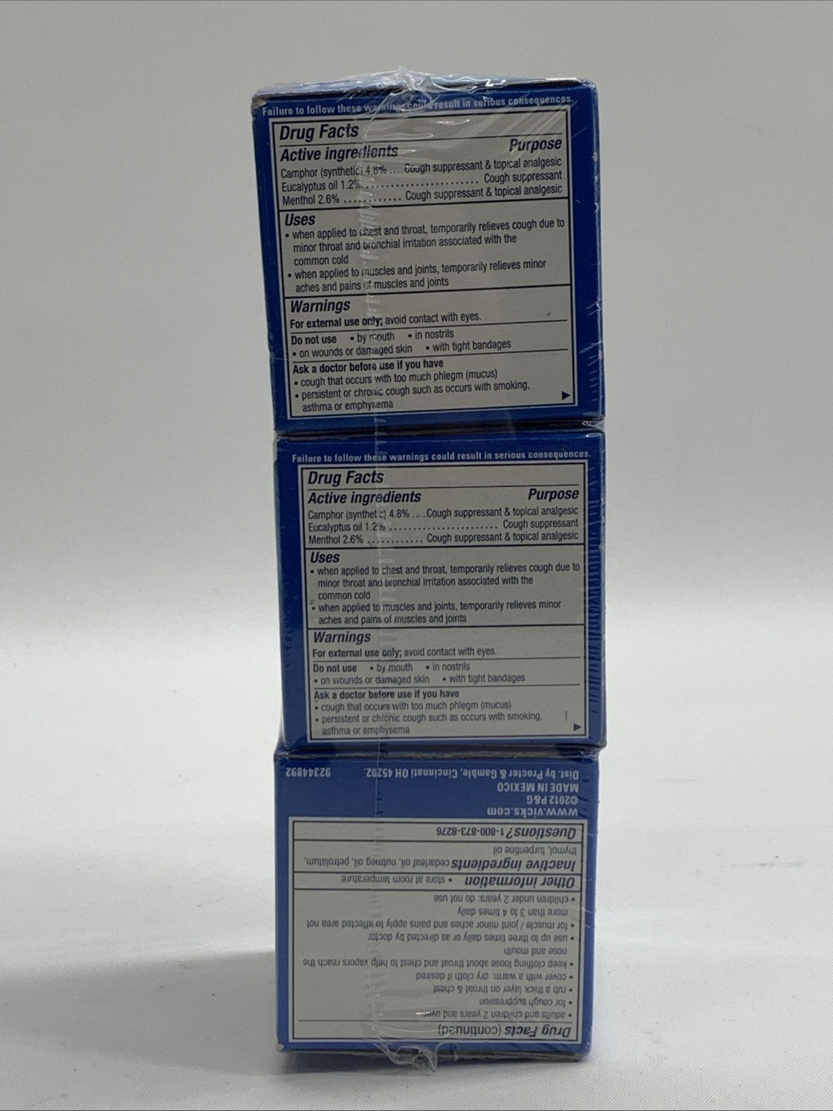 Vicks Vaporub Ointment 1.76oz Cough Suppressant Topical Analgesic Oitment 3 Pack