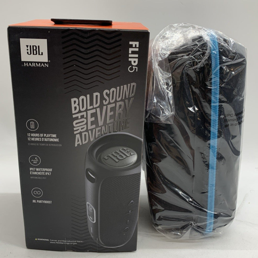 JBL Flip 5 Black Waterproof Portable Bluetooth Speaker Black With Hard case