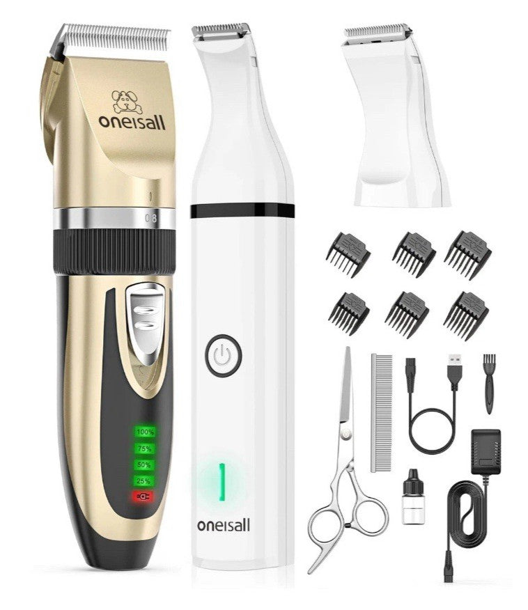 oneisall Dog Clippers & Dog Paw Trimmer Kit 2 in 1 Low Noise Cordless Dog Groom