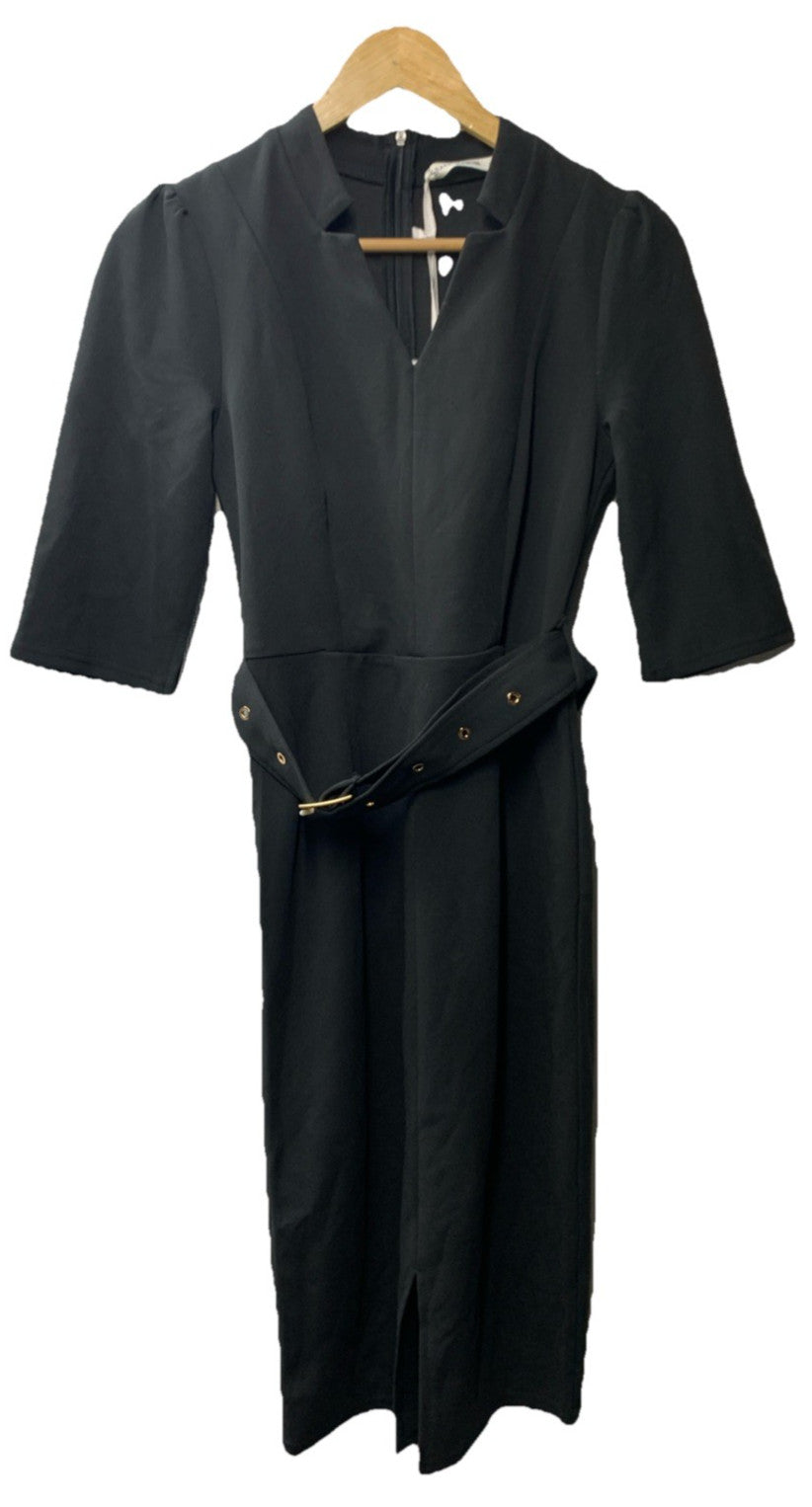 Grace Karin women's black 3/4 sleeve V-neck bodycon sheath dress with zipper, size small, made for stylish office or casual wear.