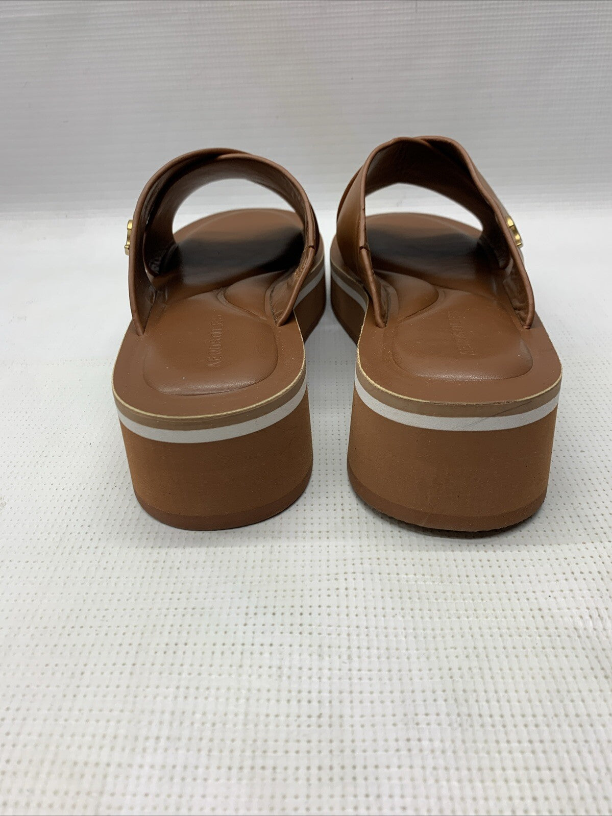 Aerosols Leather Charlie Slide Sandal 8M Tan Leather Slip On Block Heel Brown